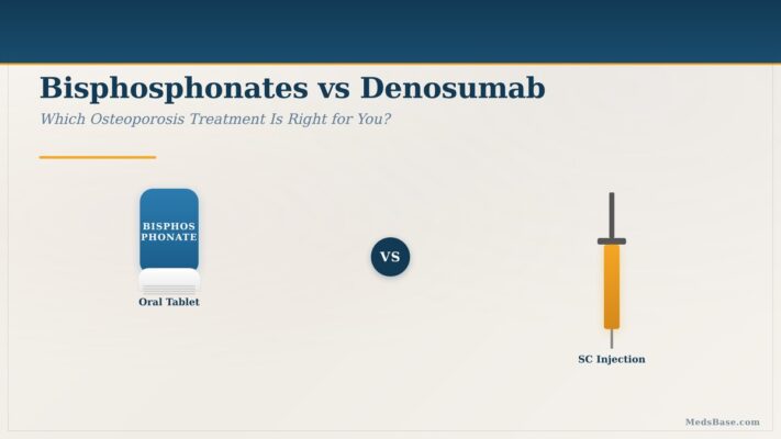 Bisphosphonates vs denosumab — osteoporosis treatment comparison pill vs injection