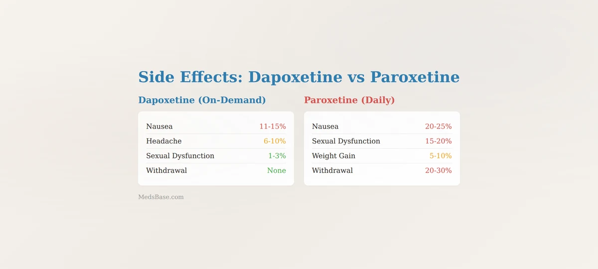 dapoxetine vs paroxetine side effects comparison