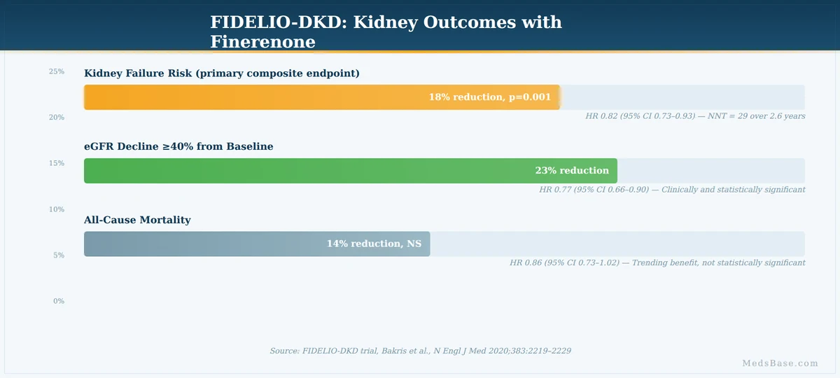 FIDELIO-DKD clinical trial results — finerenone reduced kidney failure risk by 18 percent