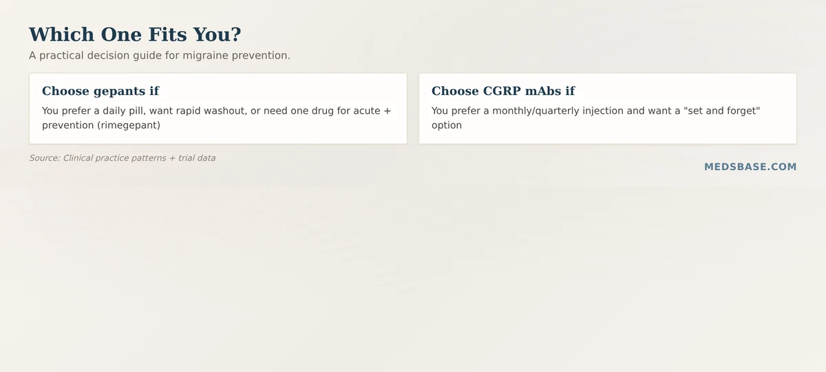 Decision guide for choosing gepants vs CGRP monoclonal antibodies for migraine prevention