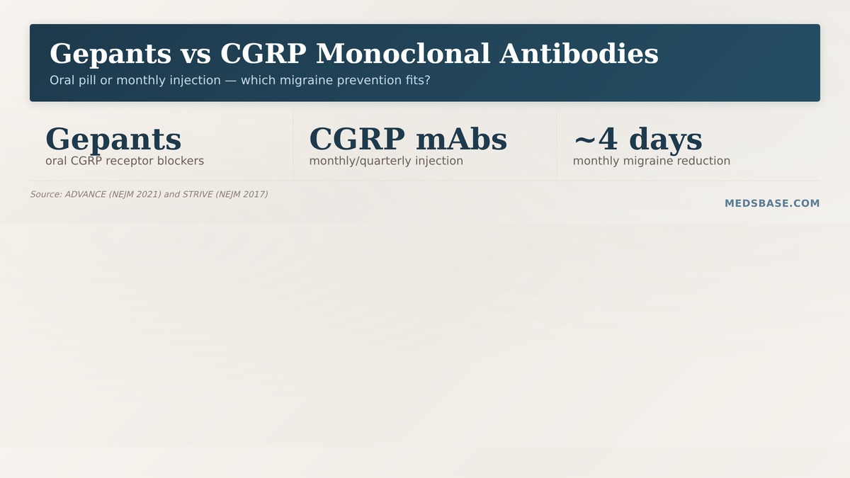 Gepants vs CGRP monoclonal antibodies for migraine prevention — oral pill versus monthly injection compared