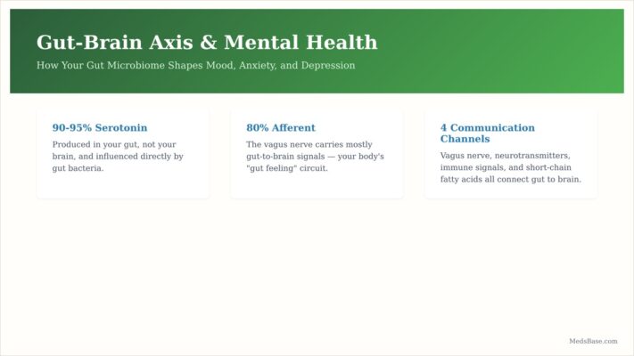 Gut-brain axis mental health connection vagus nerve microbiome serotonin diagram