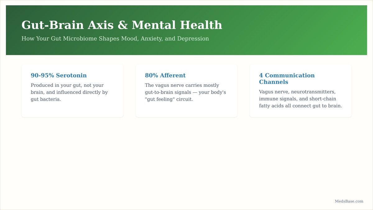 Gut-brain axis mental health connection vagus nerve microbiome serotonin diagram