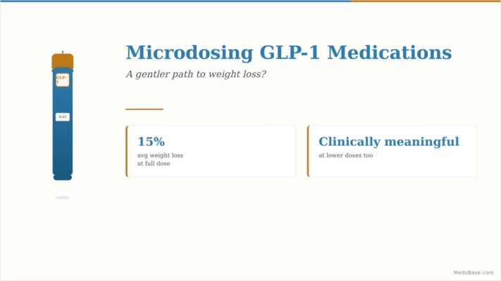 Microdosing GLP-1 medications weight loss guide with dosing pen illustration