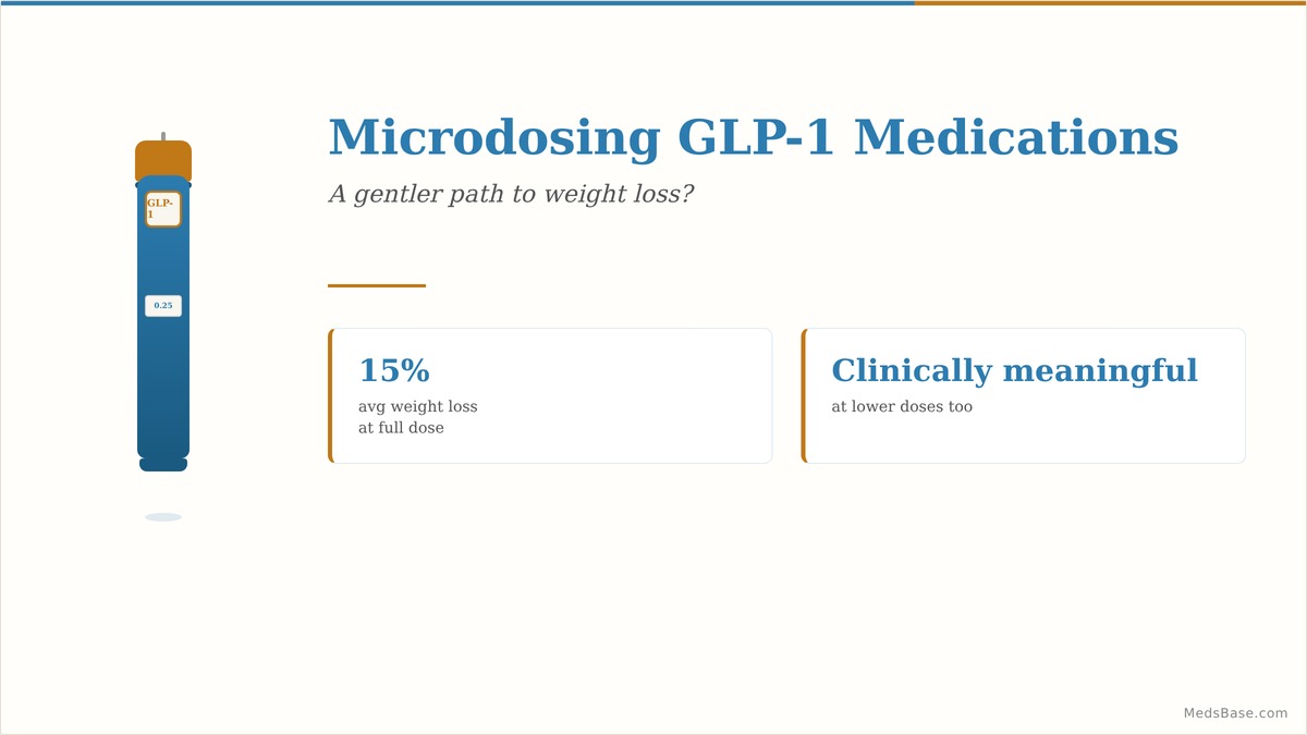 Microdosing GLP-1 medications weight loss guide with dosing pen illustration