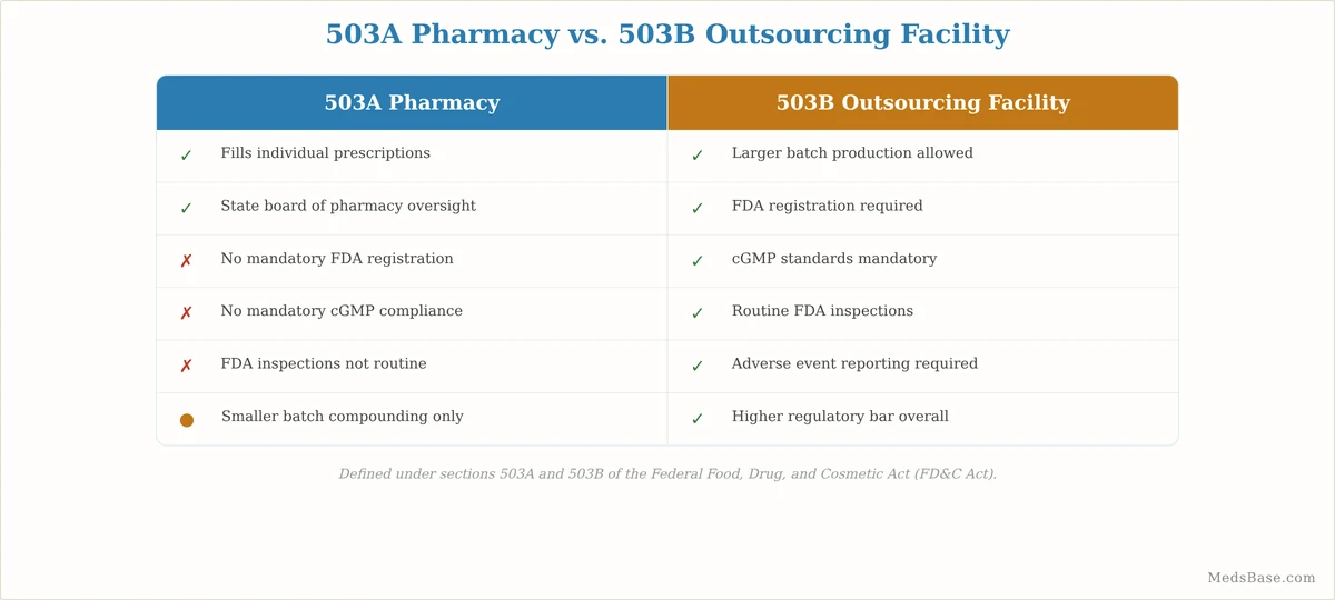 Comparison of 503A traditional compounding pharmacies versus 503B FDA-registered outsourcing facilities