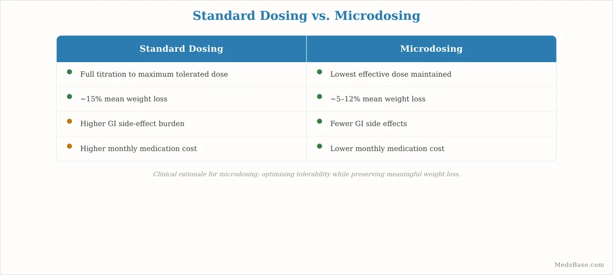 Standard GLP-1 dosing versus microdosing GLP-1 medications comparison chart