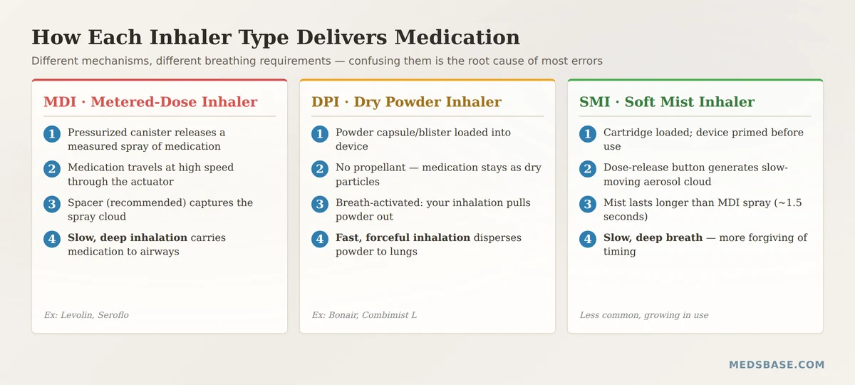how metered dose inhaler dry powder inhaler and soft mist inhaler work diagram