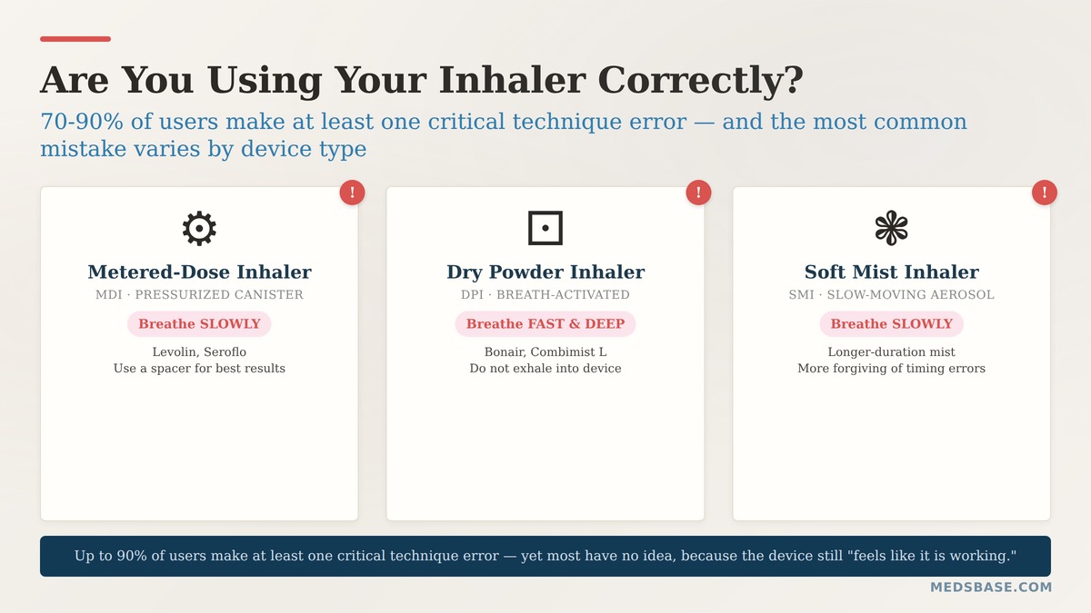 common inhaler technique mistakes for MDI DPI and soft mist inhalers
