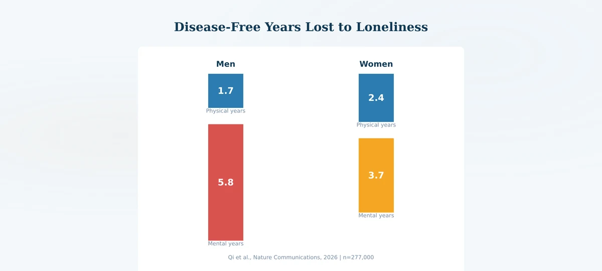 how loneliness affects physical health disease free years lost chart