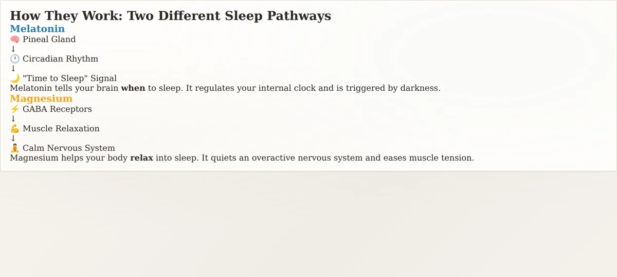 Melatonin vs magnesium for sleep mechanism comparison diagram