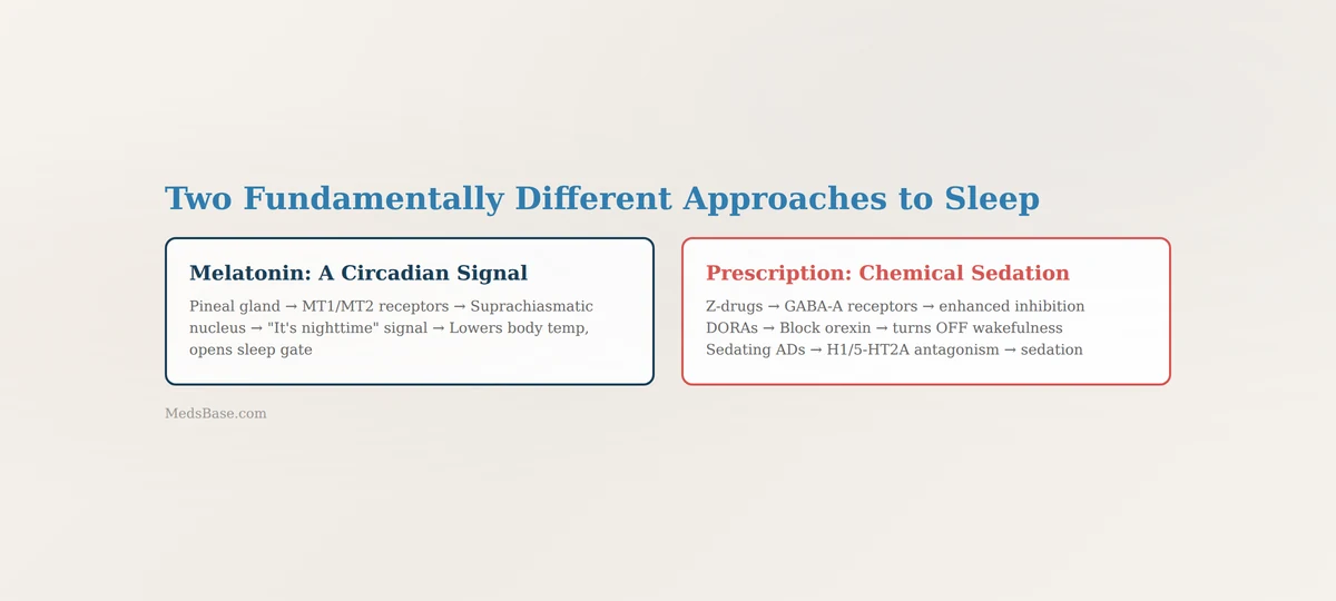 mechanism of action melatonin vs prescription sleep aids brain pathways