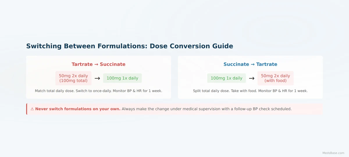 How to switch between metoprolol tartrate and metoprolol succinate — conversion guide with dose matching and safety tips