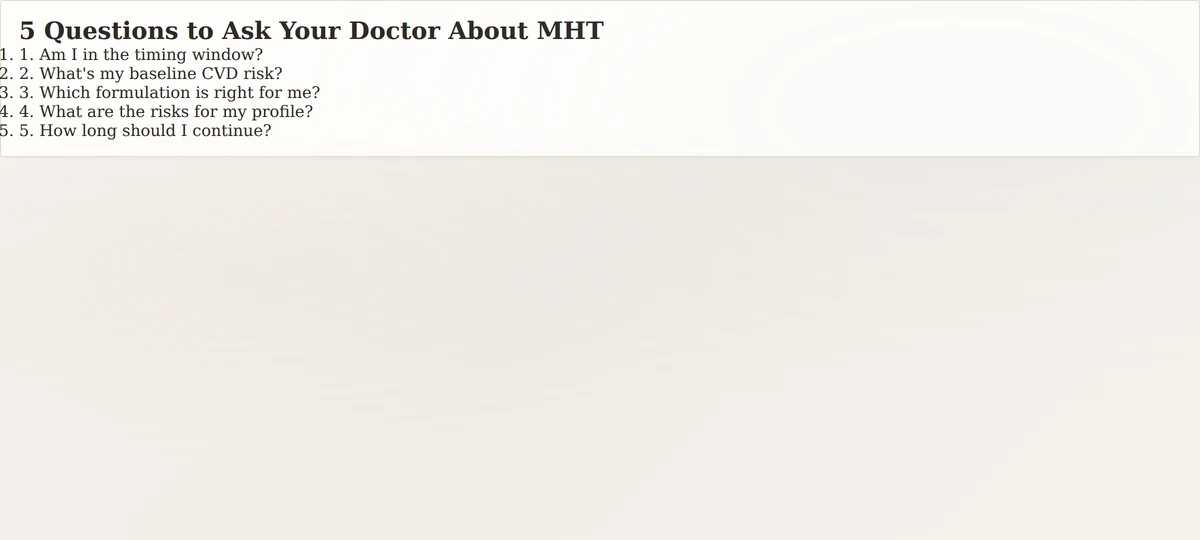 Questions to ask doctor about menopause hormone therapy cardiovascular disease