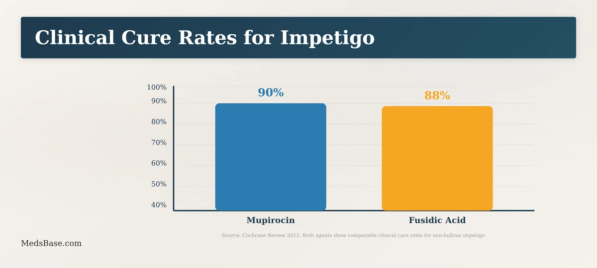 Clinical trial cure rates mupirocin vs fusidic acid for impetigo