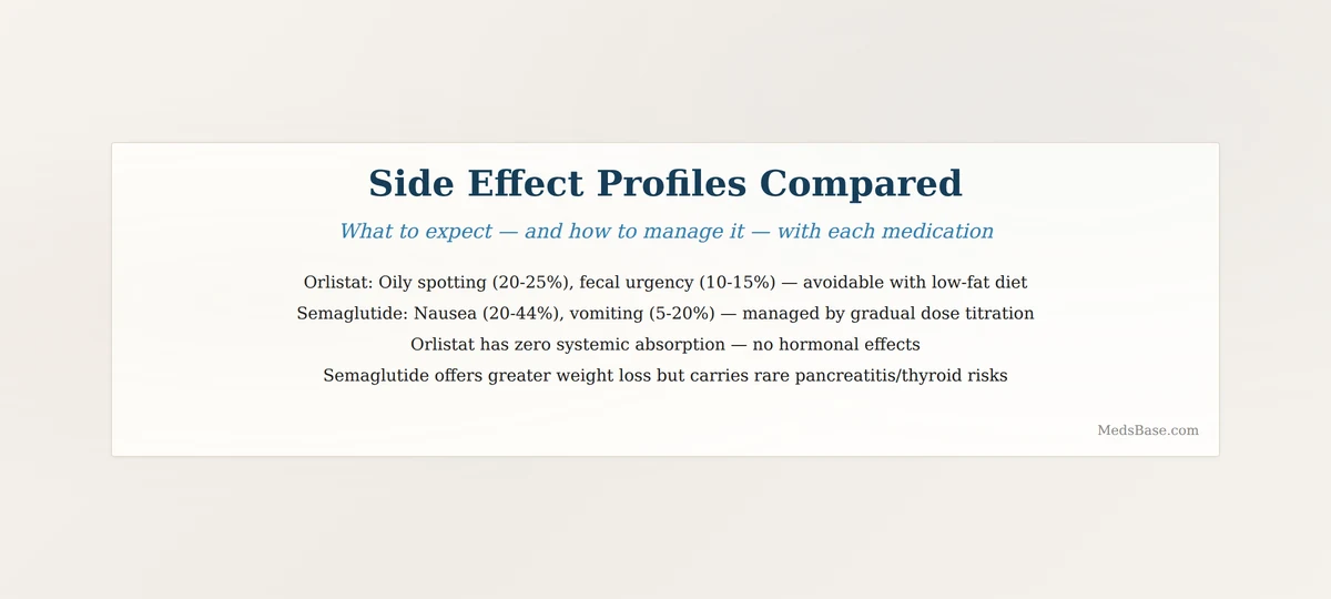 Orlistat vs semaglutide side effects comparison