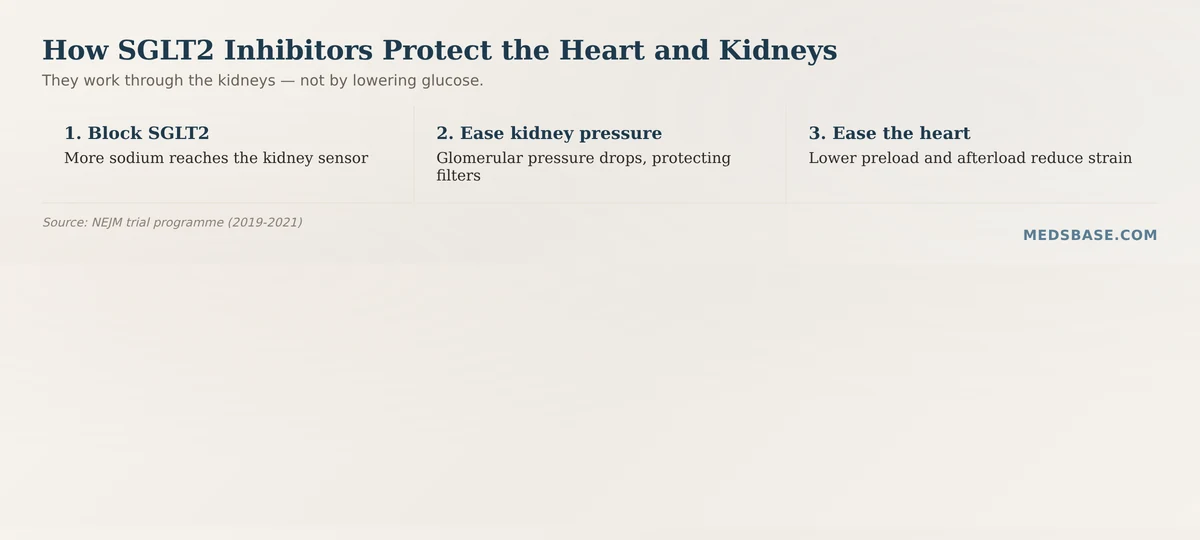 How SGLT2 inhibitors for heart failure work — kidney-mediated cardiorenal protection mechanism