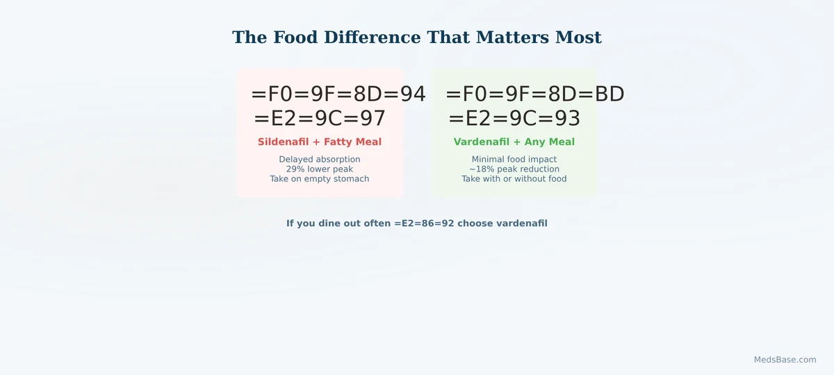 sildenafil vs vardenafil food interaction high fat meal effect