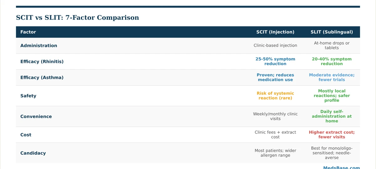 allergy shots vs sublingual drops 7-factor comparison table