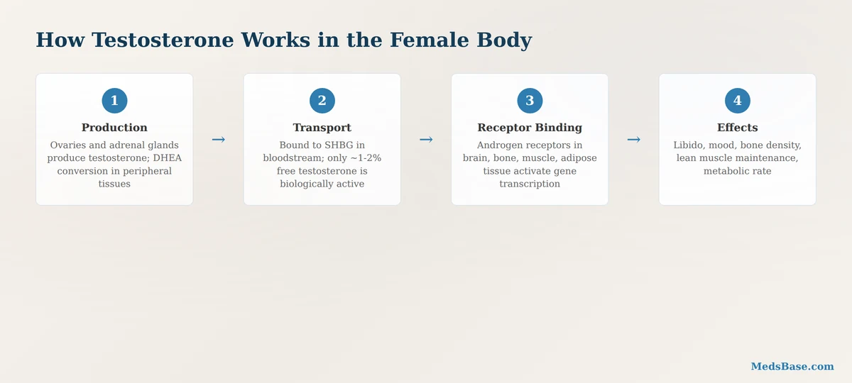 How testosterone works in the female body — mechanism diagram