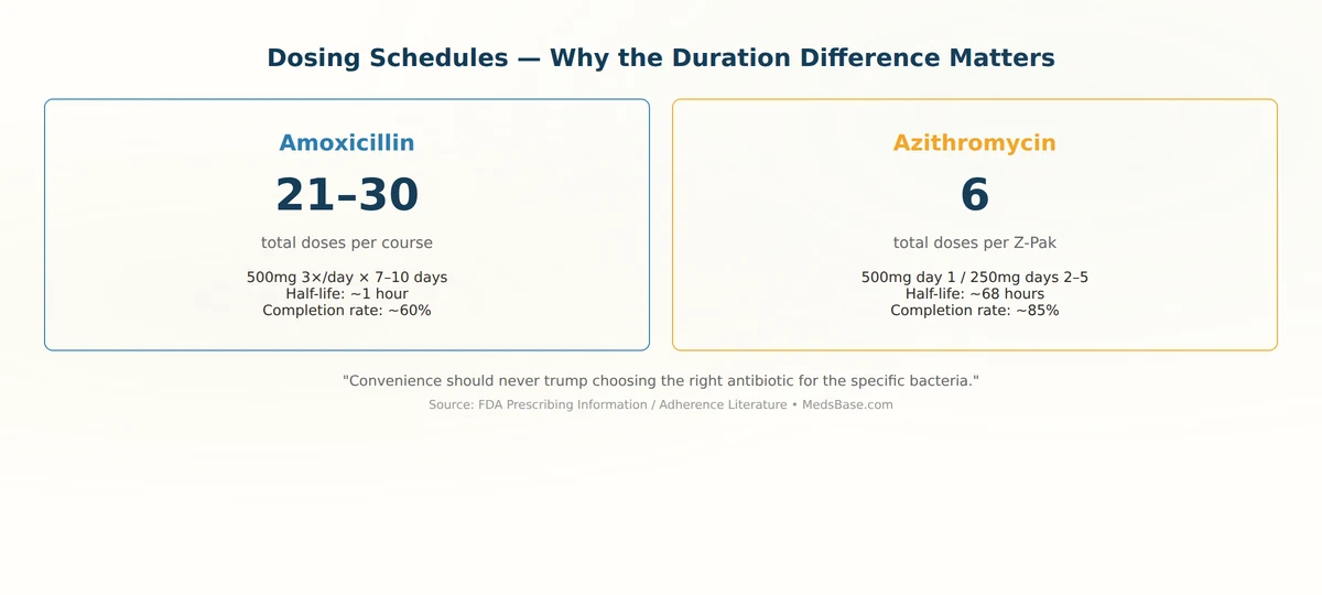 amoxicillin 10 day vs azithromycin 5 day dosing schedule comparison