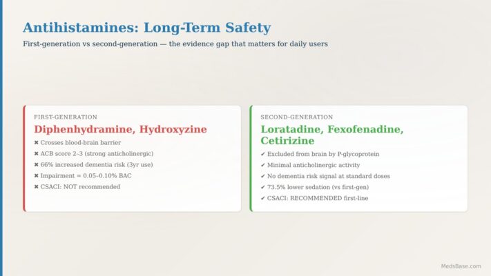 Antihistamines side effects long-term allergy treatment first-generation vs second-generation comparison