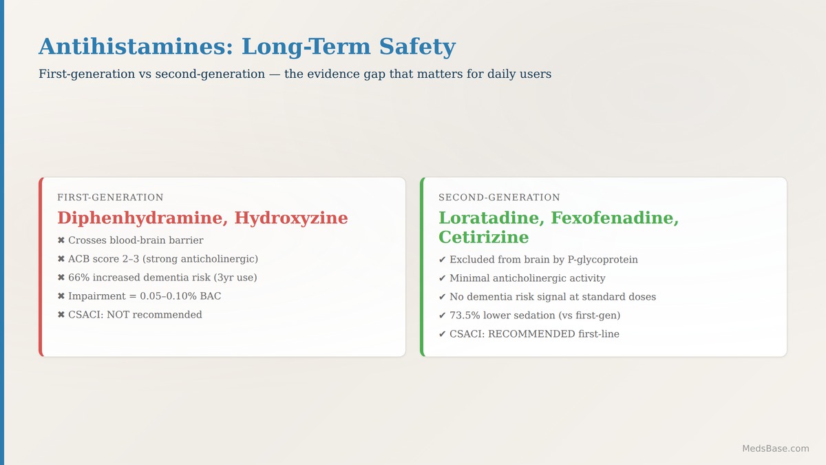 Antihistamines side effects long-term allergy treatment first-generation vs second-generation comparison