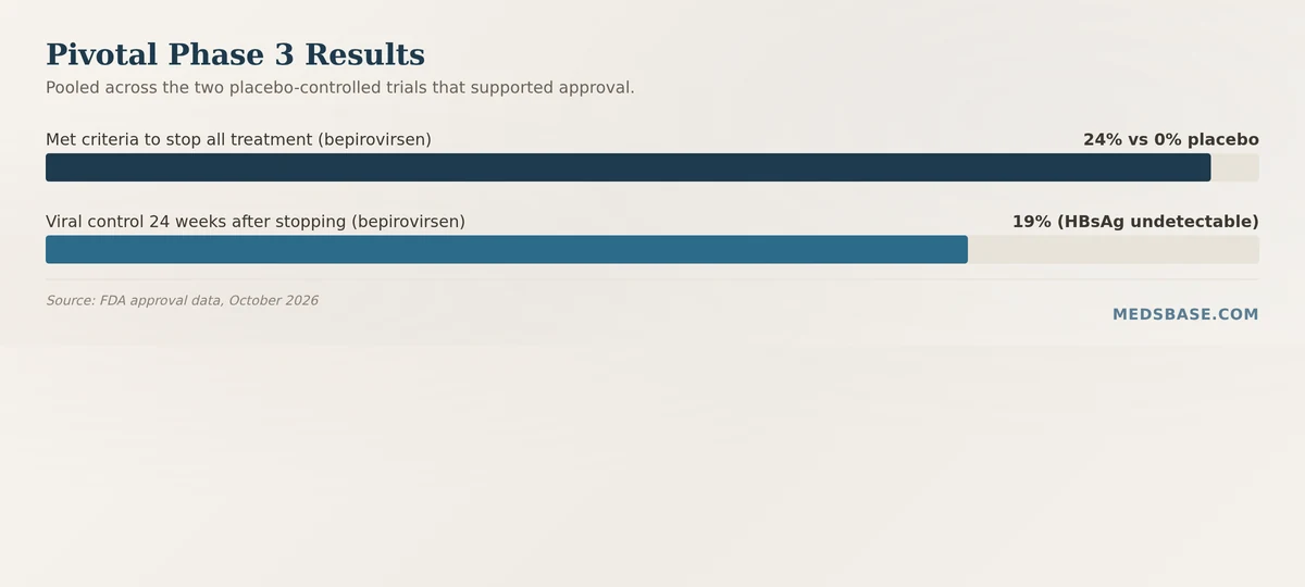 bepirovirsen phase 3 results 24 percent stop treatment 19 percent viral control chart