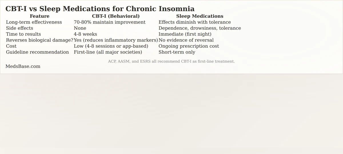 CBT-I vs sleep medications for insomnia treatment comparison table