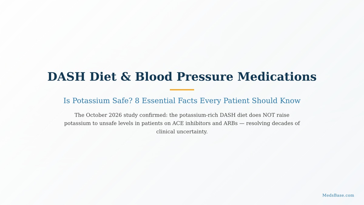 DASH diet blood pressure medication potassium safety guide with food and medication compatibility infographic