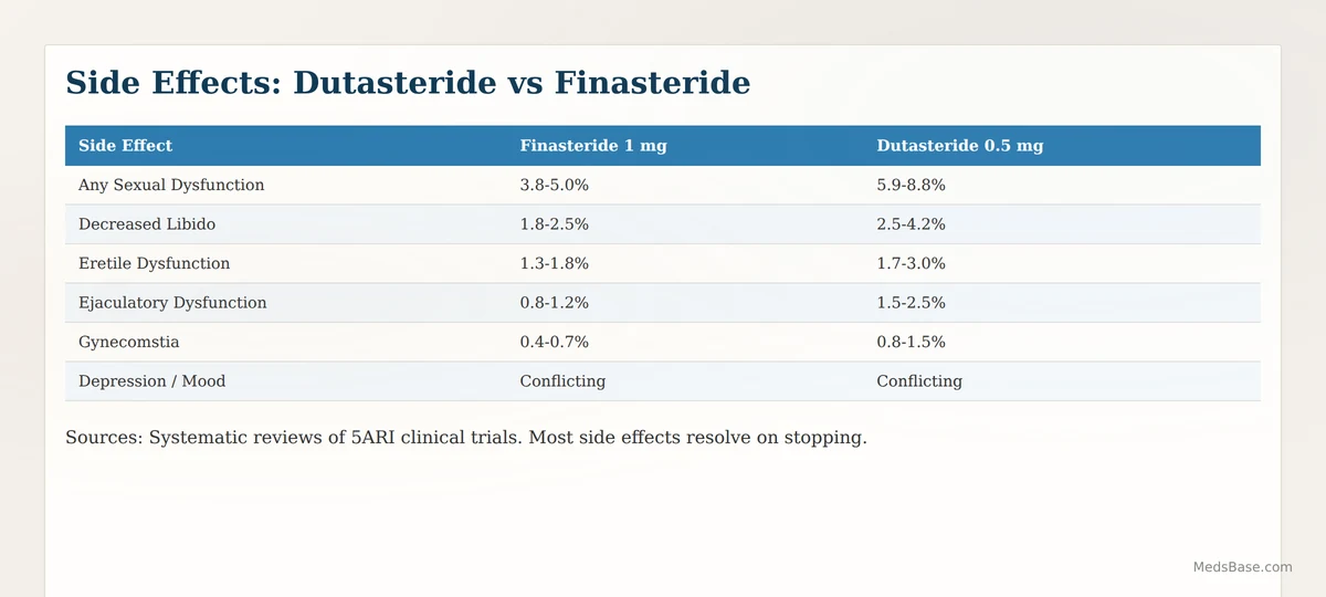 dutasteride versus finasteride side effects comparison table