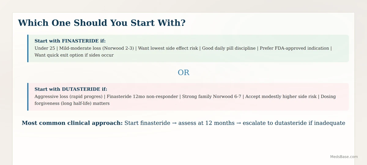 decision chart for choosing between dutasteride and finasteride for hair loss