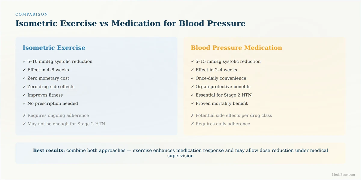 Isometric exercise vs medication for blood pressure — side-by-side comparison of benefits and limitations