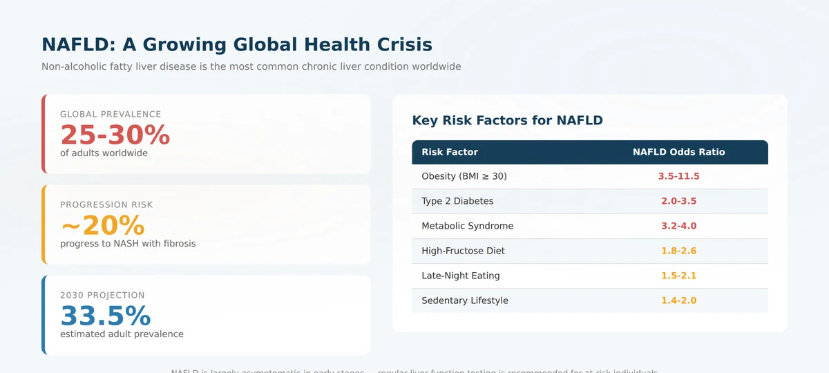 NAFLD global prevalence statistics — 25-30 percent of adults affected worldwide with key risk factors