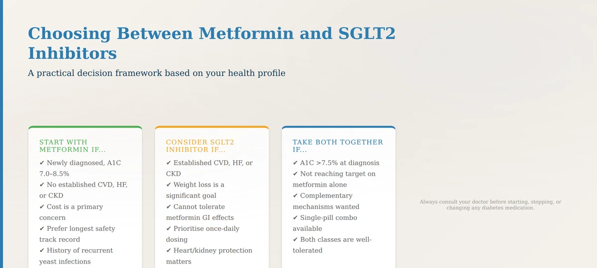 How to choose metformin vs SGLT2 inhibitors type 2 diabetes decision framework