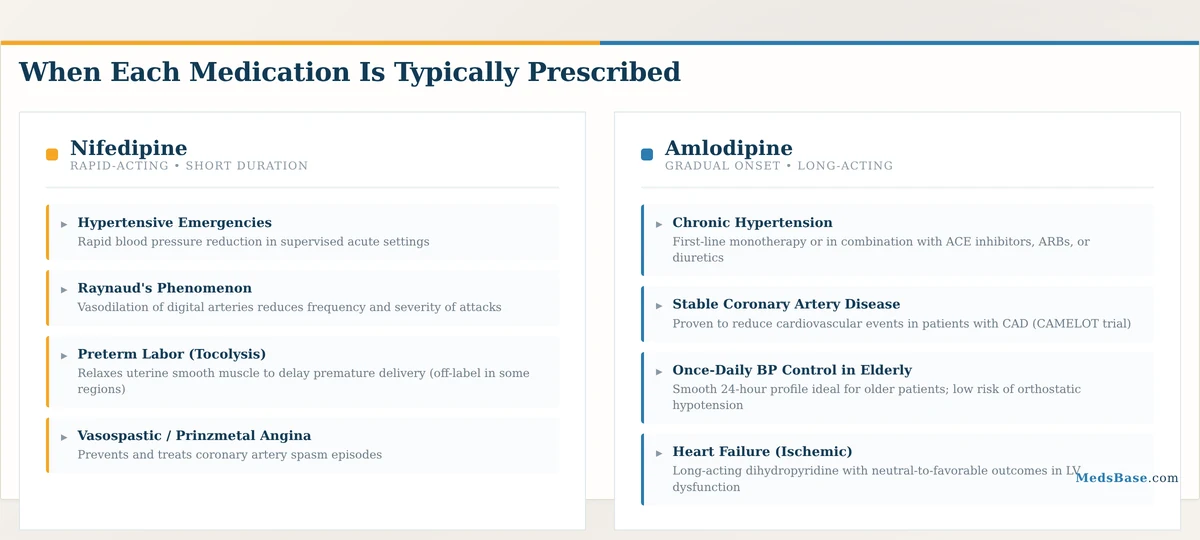 When to use nifedipine vs amlodipine — clinical indications and patient profiles