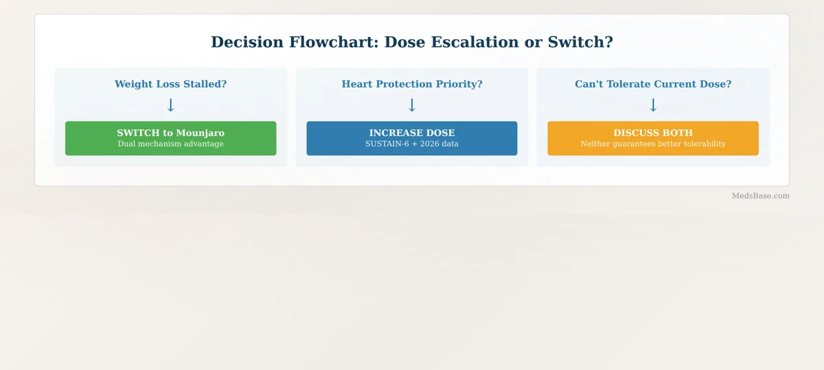 decision flowchart increasing Ozempic dose or switching to Mounjaro