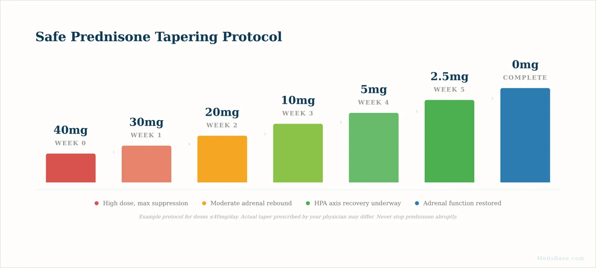 Safe prednisone tapering protocol — gradual dose reduction over weeks