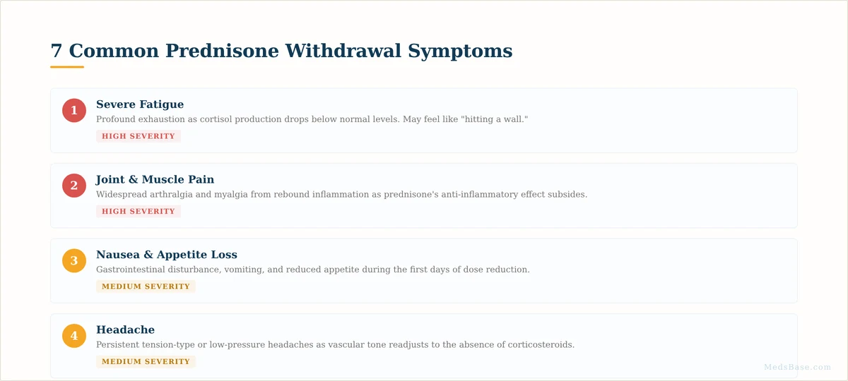7 common prednisone withdrawal symptoms with severity and management guidance