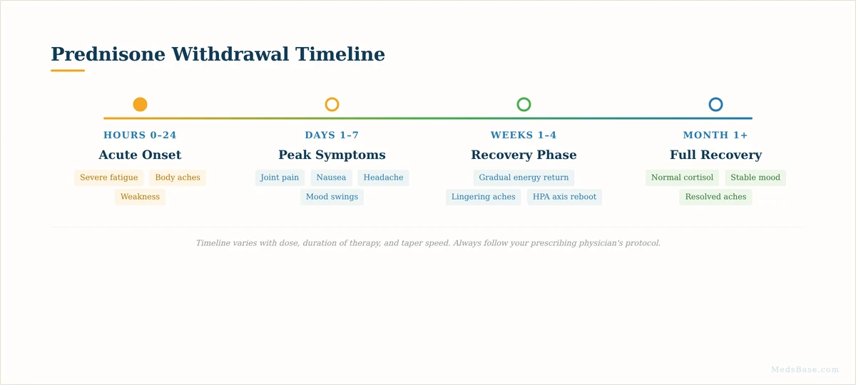 Prednisone withdrawal timeline — hours to weeks of symptom progression