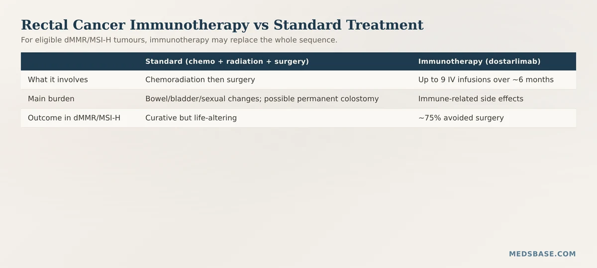 rectal cancer immunotherapy vs standard chemoradiation surgery comparison