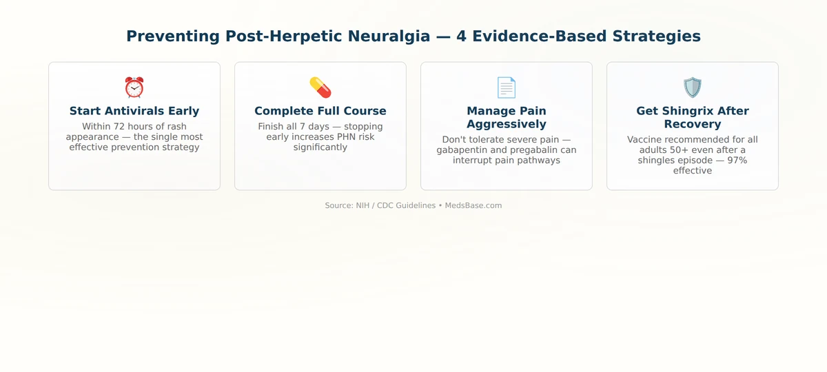 post-herpetic neuralgia prevention strategies — early antiviral treatment pain management