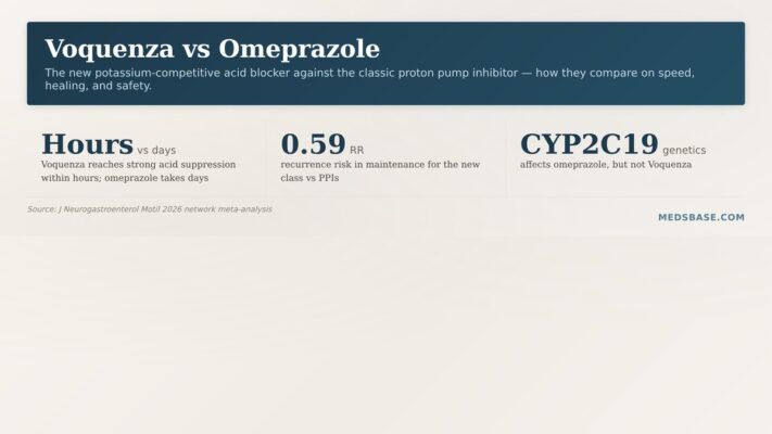 Voquenza vs omeprazole comparison potassium competitive acid blocker proton pump inhibitor explained