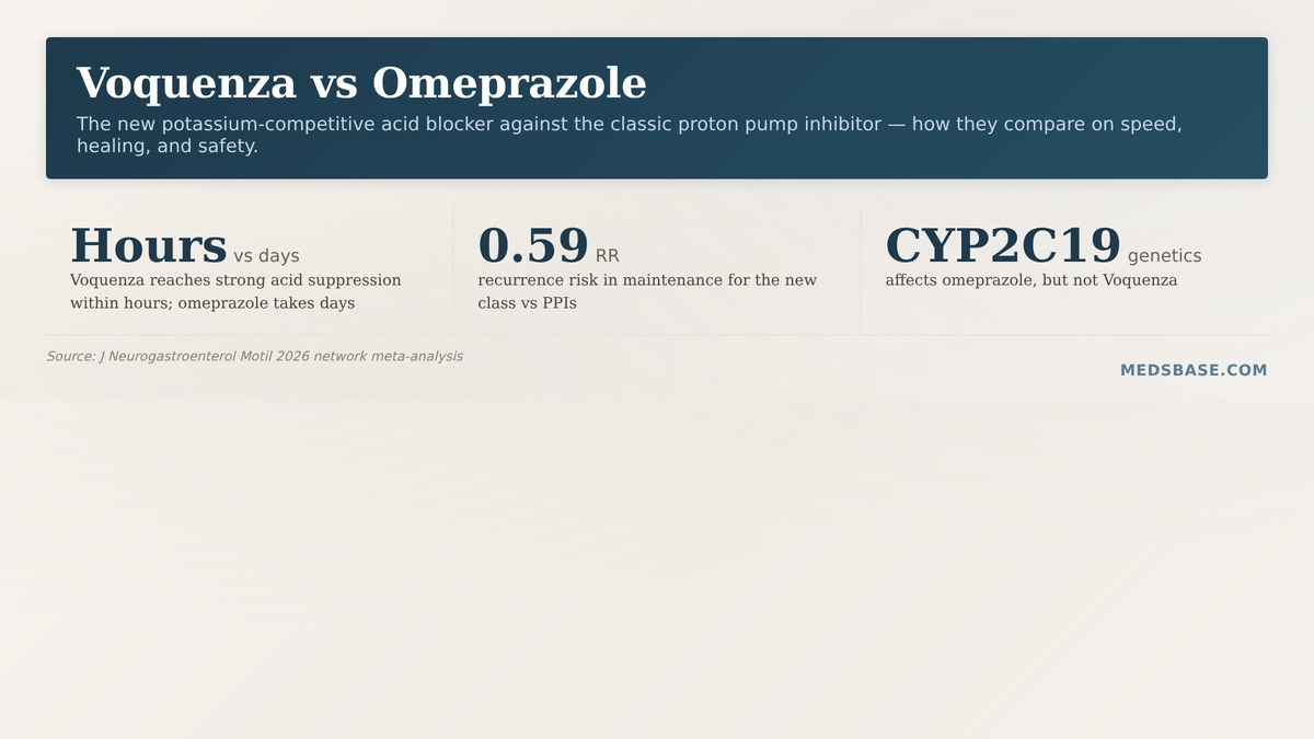 Voquenza vs omeprazole comparison potassium competitive acid blocker proton pump inhibitor explained