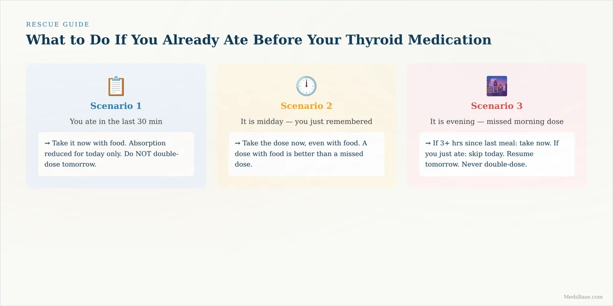 What to do if you already ate before thyroid medication — 3-scenario rescue guide